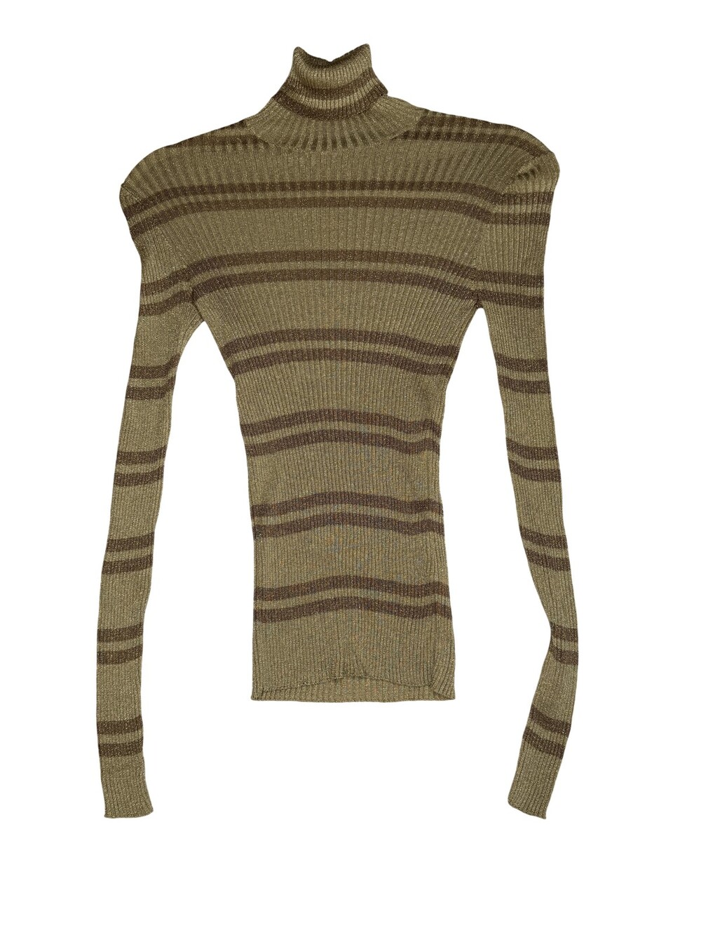 Gucci Sweater Womens XS Gold Metallic Stripe Ribbed Turtleneck Knit Made Italy